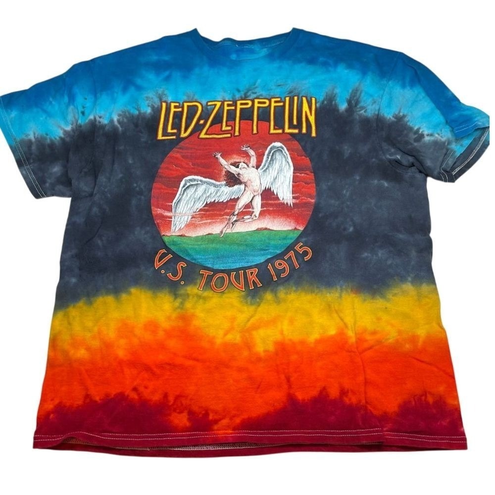 LED ZEPPELIN 1975 U.S. Tour Band T-Shirt Multicolor Tie Dye as Size Large